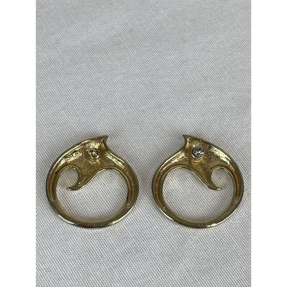 Vintage Large M Jent Abstract Circle Gold Tone Earrings Modernist Pierced Post - Picture 5 of 8